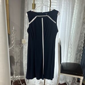 Chaps Navy Dress with White Trim